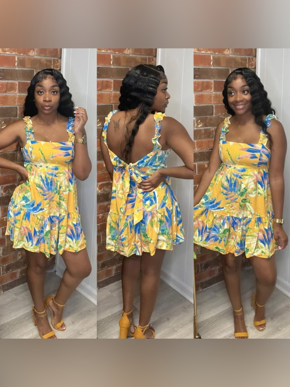 Tropical Print Tie-Strap Mini Dress